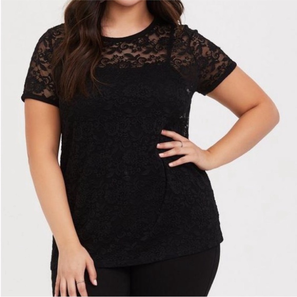 Torrid 2X Black Lace Short Sleeve Top